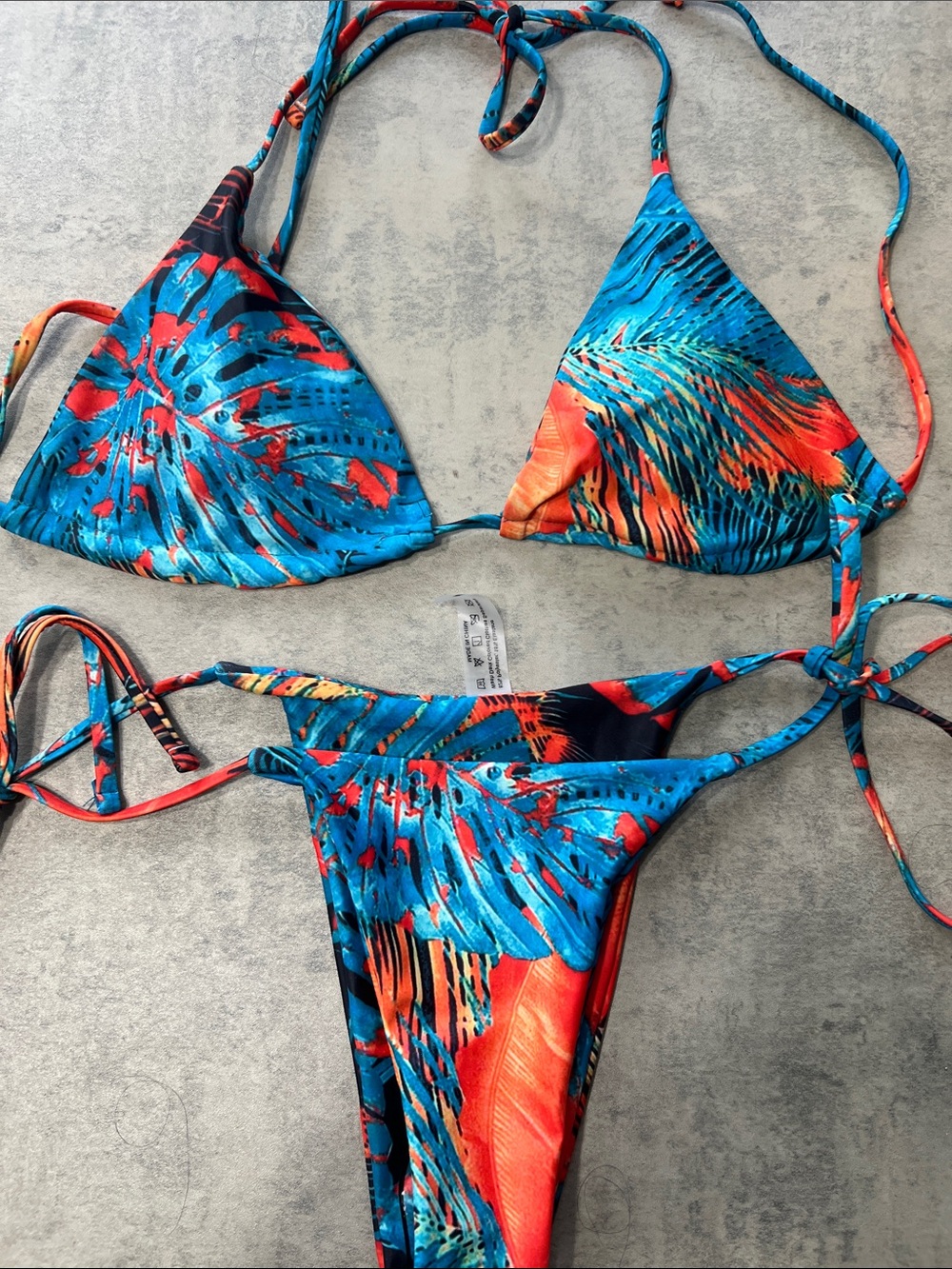 SHEIN Blue & Coral Tropical Tie-Side Triangle Bikini